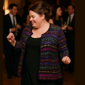 VTG NINA PICCALINO PLUS SILK BLACK MULTICOLOR SEQUINED & BEADED JACKET SZ 3X